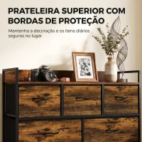 HOMCOM Cómoda de Quarto com 5 Gavetas, Cómoda em Tecido com Tampo de Madeira, Castanho e Preto(m-5)