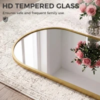 HOMCOM 40 x 110 cm Full Length Hanging Mirror, Arched Mirror with Adjustable Hooks, Over-the-Door or Wall-Mounted, Gold Tone(m-6)