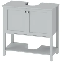 HOMCOM Under Sink Bathroom Cabinet with 2 Doors, Open Shelf and U-Shape Cut-Out for Basin with or without Pedestal, Light Blue(m-1)