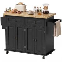 HOMCOM Isla de Cocina con Ruedas Mueble Auxiliar de Cocina con Especiero y Barra Lateral 111x44,5x82,5 cm Negro(m-11)