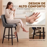 HOMCOM Conjunto de 2 Bancos de Bar Giratórios Estofados em Linho Sintético com Encosto Apoio para os Pés e Estrutura em Aço Cinza Escuro(m-5)
