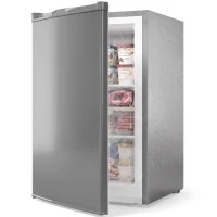 HOMCOM 85L Mini Freezer Countertop, Compact Freestanding Upright Freezer with Reversible Door, Removable Glass Shelves, Grey(m-15)