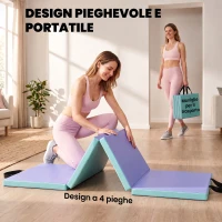 SPORTNOW Tappeto Fitness Pieghevole e Imbottito con 2 Maniglie, in Plastica ed EPE, 180x60x5 cm, Verde e Viola(m-5)
