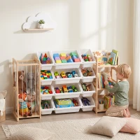 AIYAPLAY Estantería Infantil de Juguetes de Madera con 12 Cajas Organizador de Peluches 3 Estantes 146x39,5x88 cm Natural(m-10)