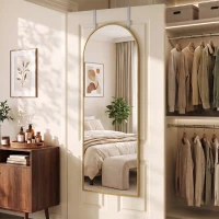 HOMCOM 40 x 110 cm Full Length Hanging Mirror, Arched Mirror with Adjustable Hooks, Over-the-Door or Wall-Mounted, Gold Tone(m-8)