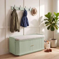 HOMCOM Hallway Storage Unit, Hallway Furniture Set with Shoe Storage Cabinet and 5 Hooks Coat Rack, Light Green(m-8)