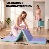SPORTNOW Trainingsmatte Faltbare Fitnessmatte mit Griff Sportmatte für Yoga Fitness Synthetikbezug 180 x 60 x 5 cm Grün+Lila(m-5)