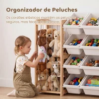 AIYAPLAY Estante Infantil para Brinquedos em Madeira com 12 Caixas, Organizador de Peluches e 3 Prateleiras 146x39,5x88 cm Natural(m-5)