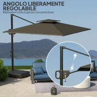 Outsunny Ombrellone a Braccio 2.5x2.5 m con Base Riempibile, Manovella e Testa Inclinabile, Grigio Scuro(m-5)