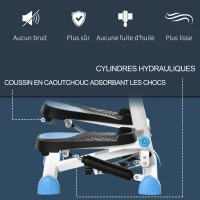 HOMCOM Stepper avec guidon stepper fitness appartement écran LCD résistance réglable exercise hanches jambes lombes pour maison acier blanc bleu noir(m-5)