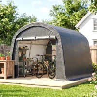 Outsunny 3x3m Garaj pentru Motociclete, Cort cu Acoperiș Rezistent Impermeabil, 2 Intrări cu Fermuar, pentru Biciclete și Unelte, Cadru din Oțel Galvanizat, Cort Grădină, Gri(m-8)