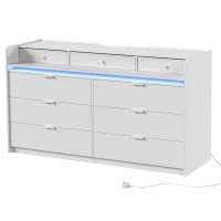 HOMCOM Chest of Drawers for Bedroom with LED Light & Charging Station, 9 Drawers Storage Unit/TV Stand, White(m-1)