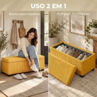 HOMCOM Banco com Arrumação 84 L 112x42x40 cm em Bombazina para Quarto e Sala Amarelo(m-7)