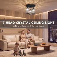 HOMCOM 3-Light Crystal Glass Ceiling Light, Triple Head with Dual Mounting, Modern Ceiling Lamp for Living Room, Black(m-4)