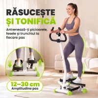 HOMCOM Stepper cu Ghidon, Pedale Antiderapante și Monitor LCD, din Oțel și ABS, 55x44x108 cm, Alb, Negru și Verde(m-4)
