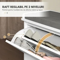 HOMCOM Bancă pantofar cu sertar rabatabil, pernă și poliță reglabilă, pentru 10 perechi de pantofi, albă(m-5)