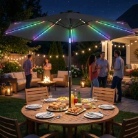 Outsunny 3 m Garden Parasol Umbrella with 112 Solar Powered LED Lights, Patio Umbrella with Crank Handle, Grey(m-10)