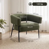 HOMCOM Poltrona Salotto Imbottita in Tessuto Effetto Lino, Seduta Ampia e Profonda, Schienale Curvo, Verde Scuro(m-3)