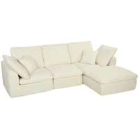 HOMCOM Modulares Ecksofa mit wendbarer Ottomane, wolkenweiches Chenille-Sofa in L-Form, breite Sitzfläche, cremeweiß(m-12)