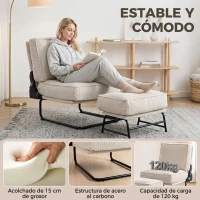 HOMCOM Sillón con Reposapiés Respaldo Ajustable Sillón de Lectura de Pana con Asiento Ancho Acolchado Grueso Crema(m-7)