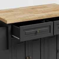 HOMCOM Ilha Central de Cozinha com Tampo em Hévea Carrinho de Cozinha com Rodízios e 2 Gavetas 111x44,5x82,5 cm Preto(m-7)