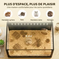 PawHut Cage à Hamster Géante Habitat pour Rongeur en Acier et Acrylique Transparent Vue Panoramique 81 x 51 x 53 cm Noir(m-4)