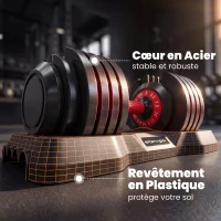 SPORTNOW Haltères Réglables 10 en 1, 2x24kg, Réglage Rapide, Verrou de Sécurité, Poignée Antidérapante, Bases de Rangement, Noir(m-6)