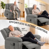 HOMCOM Oversized Riser Recliner Chair with Massage and Heat, Power Lift Recliner for Elderly with Wide Seat and Back, Grey(m-4)