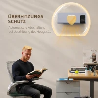 HOMCOM Elektro-Heizung, Wandmontage, Schwingfunktion, 2 Modi, Timer, LED-Anzeige, Grau(m-6)