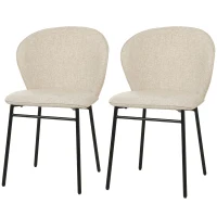 HOMCOM Set de 2 scaune de sufragerie șezut căptușit din material cu aspect de in picioare stabile din oțel design modern crem(m-10)