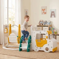 AIYAPLAY Columpio y Tobogán Parque Infantil 7 en 1 Tema de Coche Tobogán Largo Volante con Claxon Almacenaje 1-4 Años Blanco(m-9)