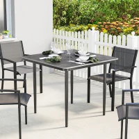 Outsunny Garden Dining Table for 4, 85 cm Square Outdoor Table with Umbrella Hole, Faux Wood Top, Metal Legs, Dark Grey(m-9)