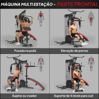 SPORTNOW Máquina Multi Estação Ajustável Multi Estação de Musculação com Placas de Peso de 45 kg 225x175x200 cm Preto(m-4)