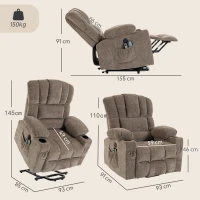 HOMCOM Fernsehsessel mit Aufstehhilfe, Elektrischer Relaxsessel mit Massage & Wärme, Liegefunktion, USB-Anschlüssen, Braun(m-3)