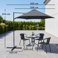 Outsunny Ombrellone da Giardino 2.6x2.5 m con Rotazione a 360° e Tettuccio Ventilato in Poliestere Grigio(m-3)