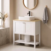 HOMCOM Corp sub lavoar, mobilier modern de baie cu 2 uși, poliță deschisă, decupaj în U, 80 x 40 x 80 cm, alb(m-6)