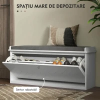 HOMCOM Bancă pantofar cu sertar rabatabil, pernă și poliță reglabilă, pentru 10 perechi de pantofi, albă(m-4)