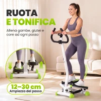 HOMCOM Stepper con Manubrio, Pedali Antiscivolo e Monitor LCD, in Acciaio e ABS, 55x44x108 cm, Bianco Nero e Verde(m-4)