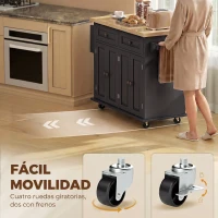 HOMCOM Isla de Cocina con Ruedas Mueble Auxiliar de Cocina con Especiero y Barra Lateral 111x44,5x82,5 cm Negro(m-7)