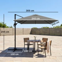 Outsunny Ombrellone da Giardino a Manovella 2.5x2.5 m con Rotazione 360° e Parasole Regolabile, Grigio Chiaro(m-3)