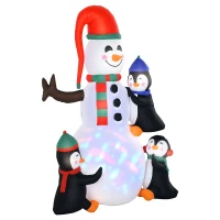HOMCOM 6ft Inflatable Christmas Snowman with Three Penguins LED Xmas Décor Holiday Outdoor Yard Decoration(m-1)