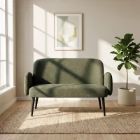HOMCOM 132cm 2 Seater Sofa, Velvet Comfy Small Sofa Couch with Wide Seat, Thick Padding, Tapered Metal Legs, Green(m-9)