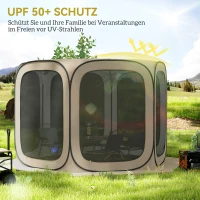 Outsunny Pop-up Campingtent, Draagbaar, UPF50+ Bescherming, Mesh-Zijden, Staaldraad, Khaki(m-6)