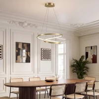 HOMCOM 38W Lâmpada Pendente LED com 2 Anéis e 3 Temperaturas de Cor, 3000-6000K, Altura Ajustável, Ouro(m-6)