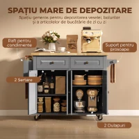 HOMCOM Insulă de Bucătărie cu Roți și Sertare, 111 x 44,5 x 82,5 cm, Gri(m-6)