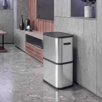 HOMCOM Poubelle de Cuisine 60 L en Acier Inoxydable avec Support à Sacs Couvercle à Fermeture Douce et Ouverture Tactile Argent(m-5)