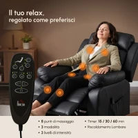 HOMCOM Poltrona Reclinabile Elettrica con Alzapersona, Massaggio a 8 Punti, Riscaldamentoe e Poggiatesta Regolabile a 3 livelli, in PU, con USB, Nero(m-6)