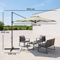 Outsunny Sombrilla de Jardín Ajustable Ø294x242 cm con Poste Giratorio 360° Ángulo de Techo Ajustable y Ventilación Crema(m-3)