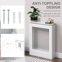 HOMCOM Radiator Cover Vertical Slatted Grille Heater Cover Top Shelf MDF Steel for Heat Circulation 60 x 18 x 84 cm White(m-7)