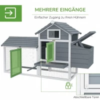 PawHut Hühnerstall Holz Hühnerhaus für 2-3 Hühner 151,5 x 54 x 87 cm Hühnervoliere mit Auslauf Nistkasten 2 Türen Winterfest(m-5)